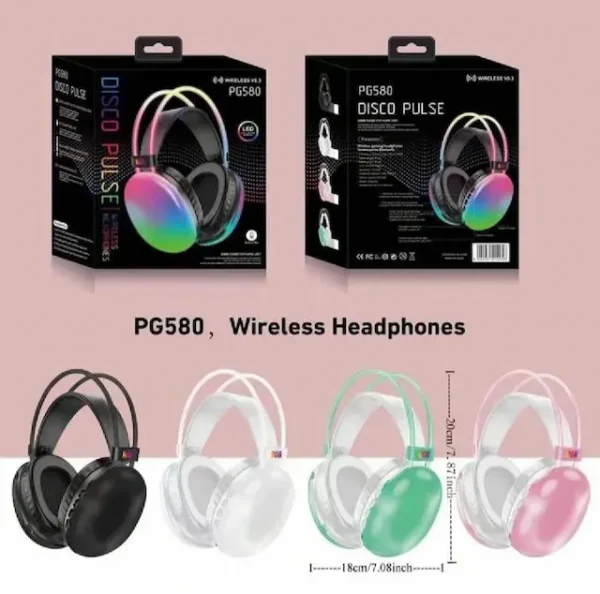 PG580 BT Wireless RGB Light Gaming Luminous Headset Disco Pulse Blue tooth Headset with TF FM - Image 4