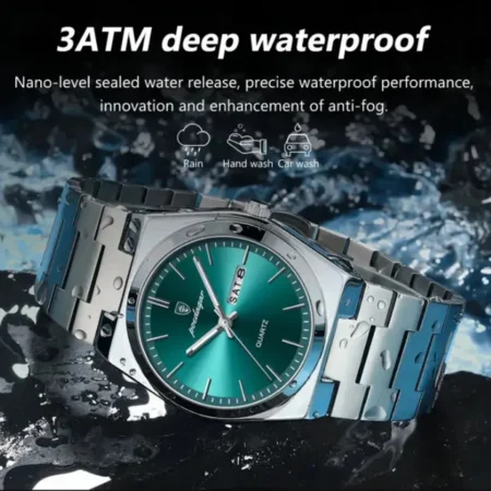 POEDAGAR 930 Men's New Luxury Luminous Date Week Stainless Steel Quartz Watch For Men
