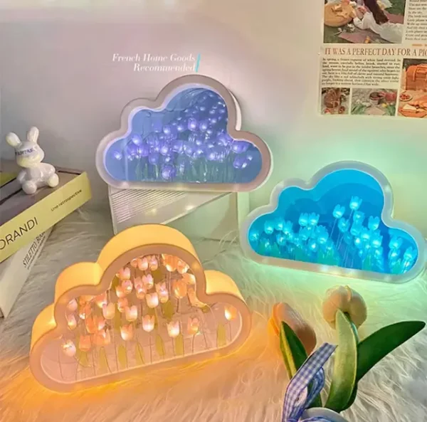 Creative Handmade LED Night Light Mirror DIY Tulip Flower