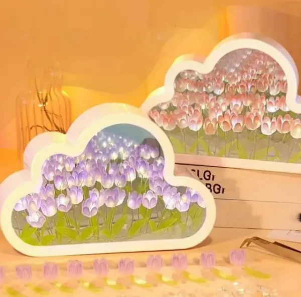 Creative Handmade LED Night Light Mirror DIY Tulip Flower - Image 4